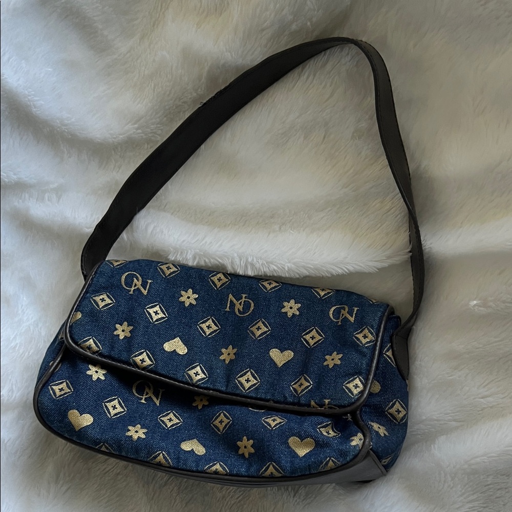 Vintage Y2K Old Navy Denim Gold Logo Print Shoulder Bag